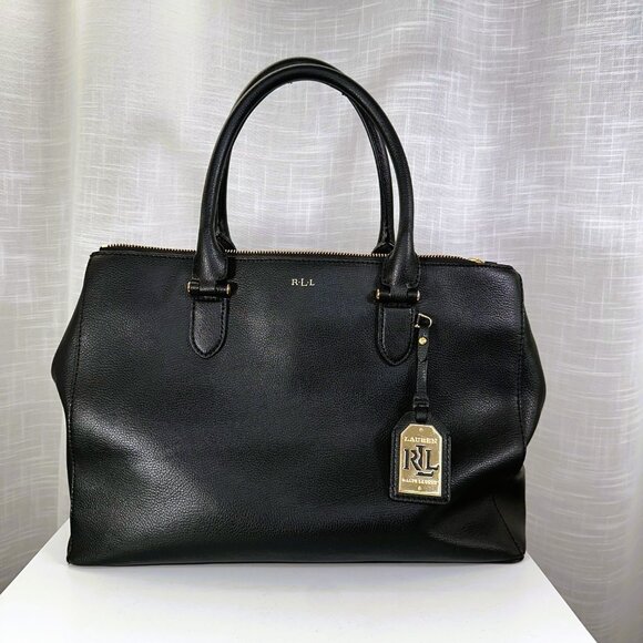 Lauren Ralph Lauren Black Leather Newbury Double Zip Satchel - Picture 1 of 15